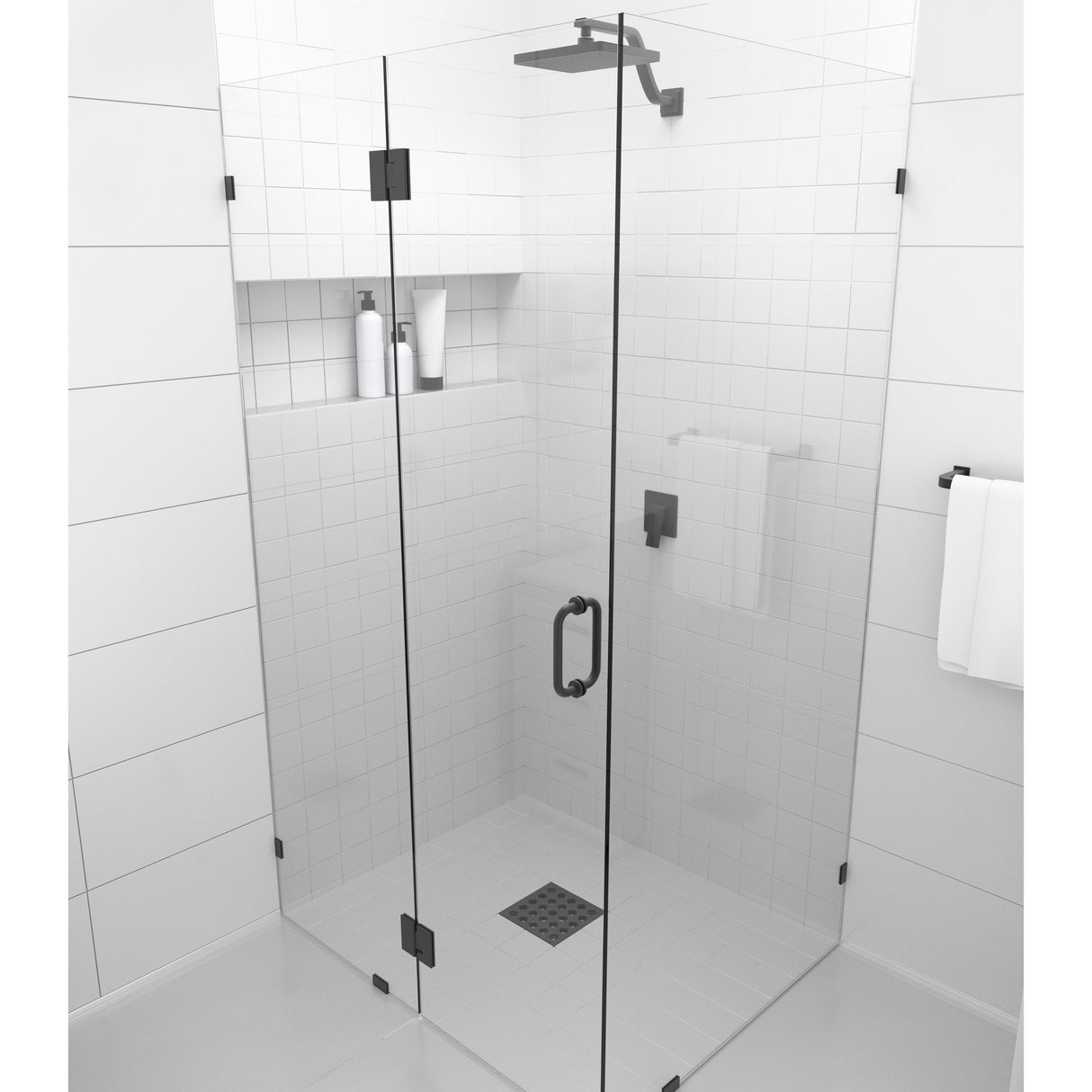 Glass Warehouse 78" x 36" x 34" Frameless 90 Degree Shower Enclosure - Glass Hinge