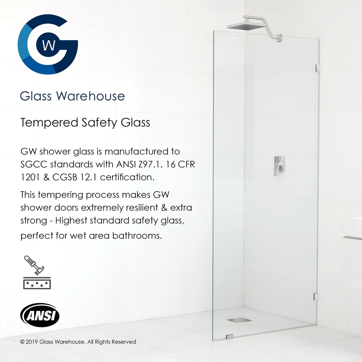 Glass Warehouse 78" x 5.5" Frameless Shower Door - Single Fixed Panel