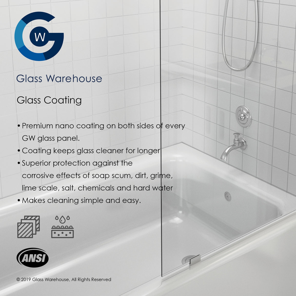 Glass Warehouse 78" x 5.5" Frameless Shower Door - Single Fixed Panel