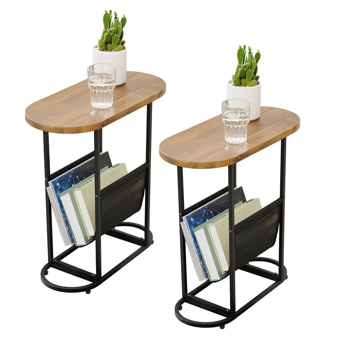 Oval End Table, Side Table with Storage Space for Small Spaces (Set of