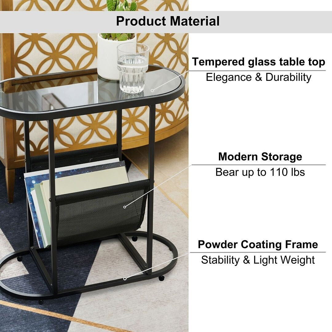 Oval End Table, Side Table with Storage Space for Small Spaces (Set of 2)