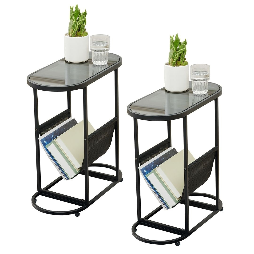Oval End Table, Side Table with Storage Space for Small Spaces (Set of 2)
