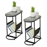 Oval End Table, Side Table with Storage Space for Small Spaces (Set of 2)