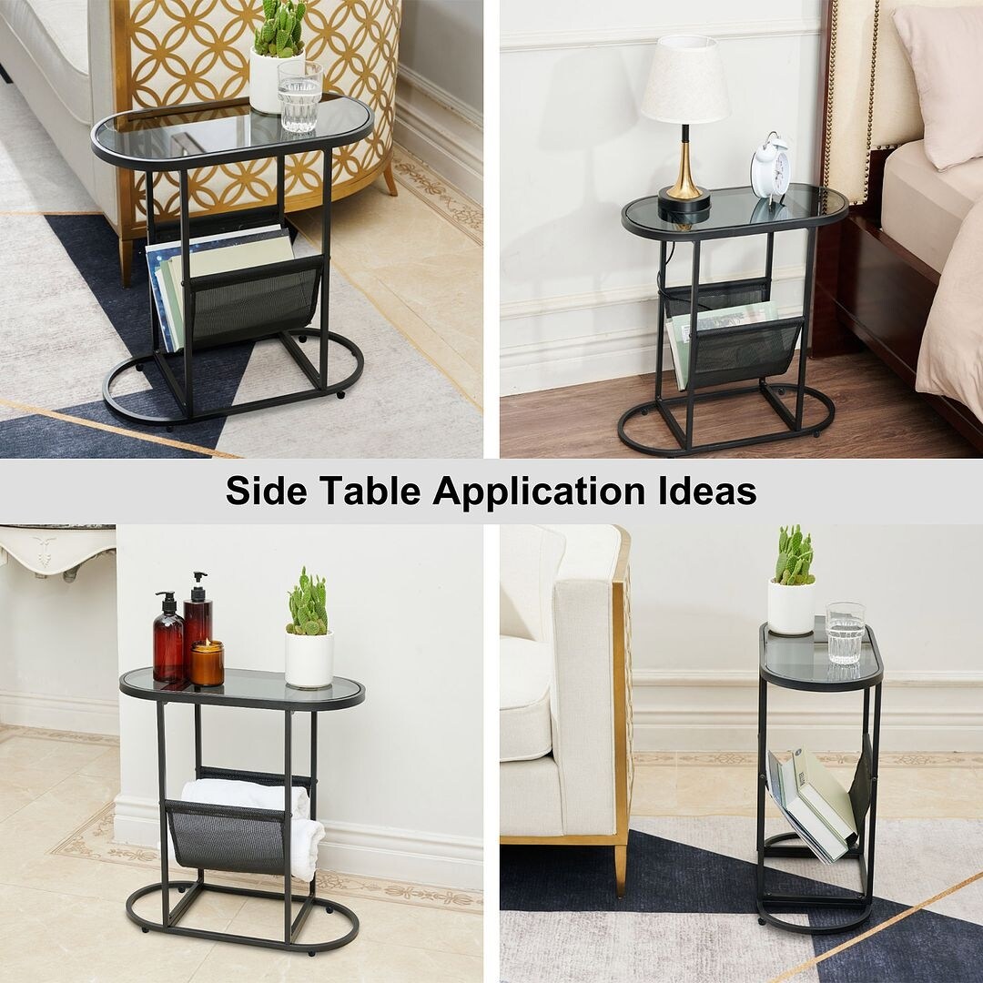 Oval End Table, Side Table with Storage Space for Small Spaces (Set of 2)