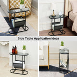 Oval End Table, Side Table with Storage Space for Small Spaces (Set of 2)