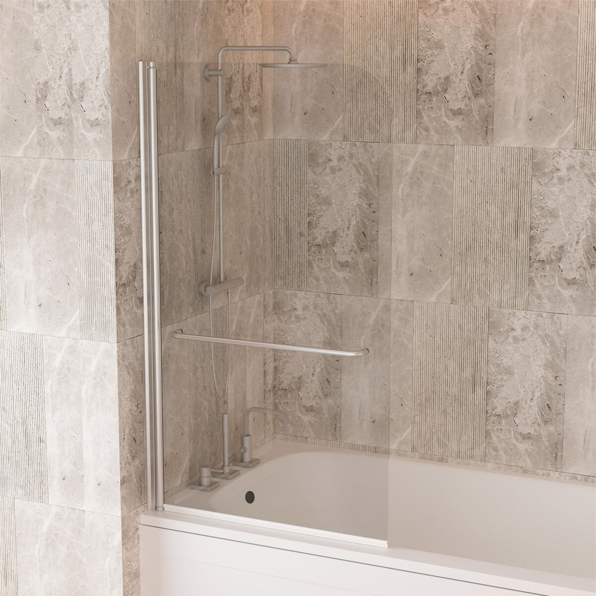 58''H Bathtub Glass shower Door, Fixed Glas Half Panel in Black/Chrome - 34x58
