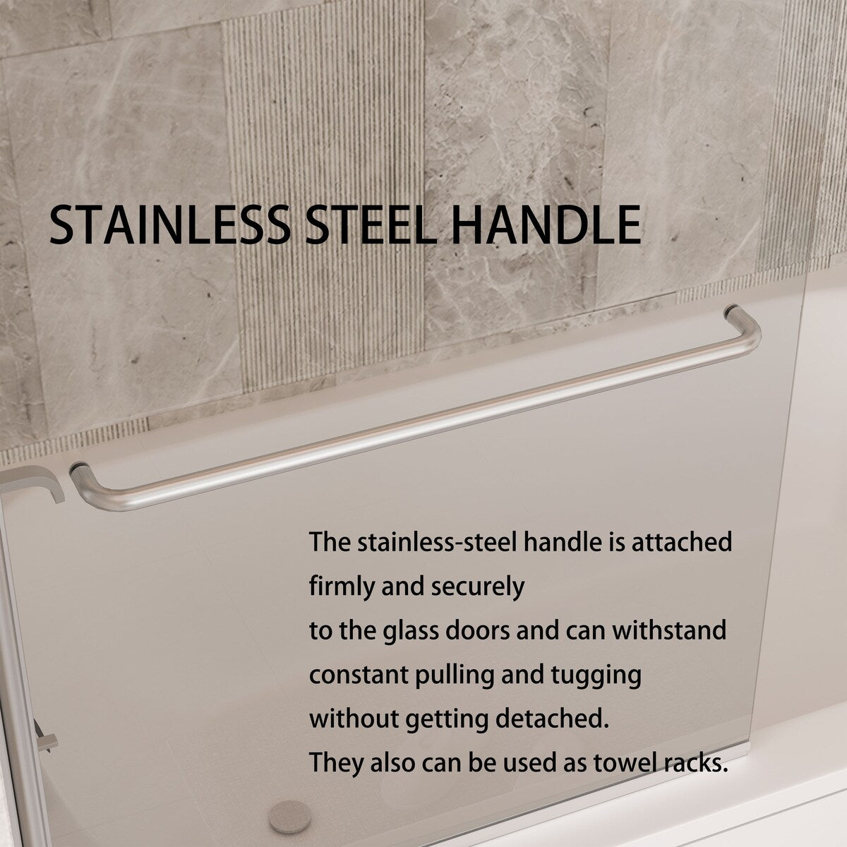 58''H Bathtub Glass shower Door, Fixed Glas Half Panel in Black/Chrome - 34x58