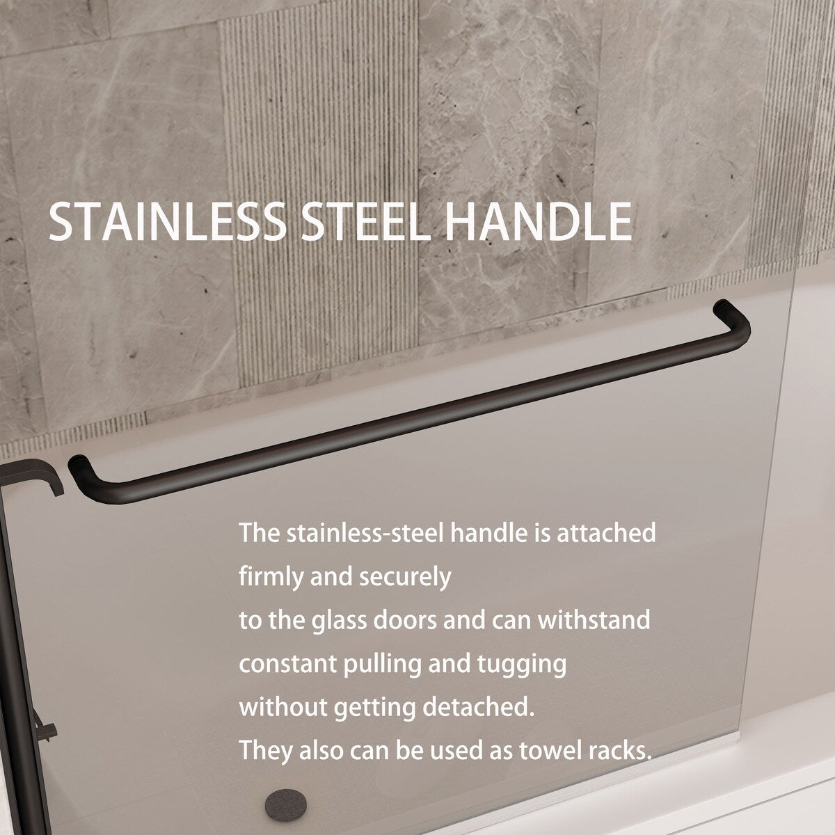 58''H Bathtub Glass shower Door, Fixed Glas Half Panel in Black/Chrome - 34x58