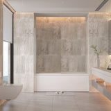 58''H Bathtub Glass shower Door, Fixed Glas Half Panel in Black/Chrome - 34x58