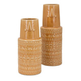 Glazed Narrow Neck Ceramic Vases, Set of Two, Orange