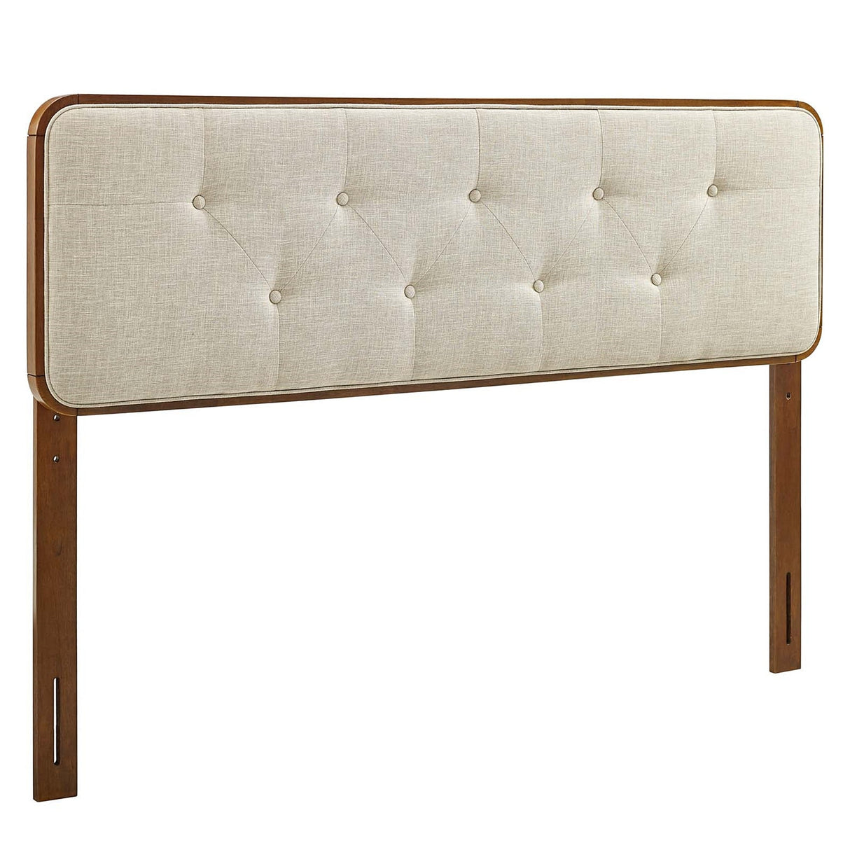 Glendale Traditional Beige Fabric Button Tufted Queen Size Walnut Wooden Headboard