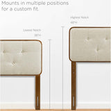 Glendale Traditional Beige Fabric Button Tufted Queen Size Walnut Wooden Headboard