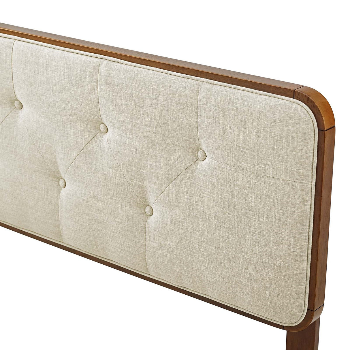 Glendale Traditional Beige Fabric Button Tufted Queen Size Walnut Wooden Headboard