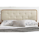 Glendale Traditional Beige Fabric Button Tufted Queen Size Walnut Wooden Headboard