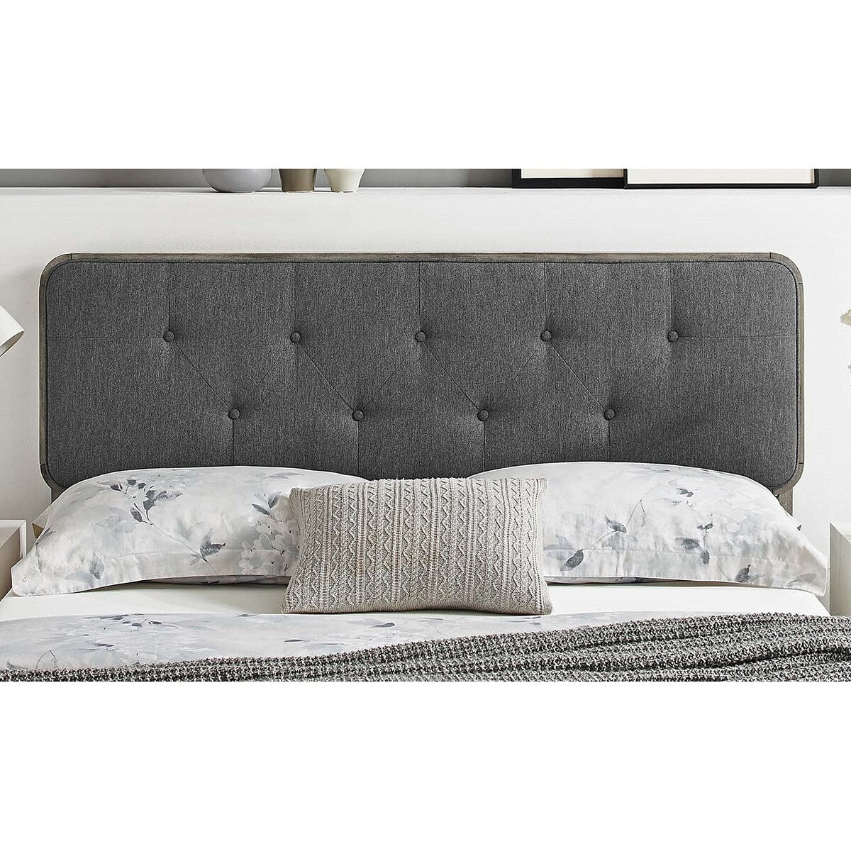 Glendale Traditional Charcoal Fabric Button Tufted Full Size Grey Wooden Headboard