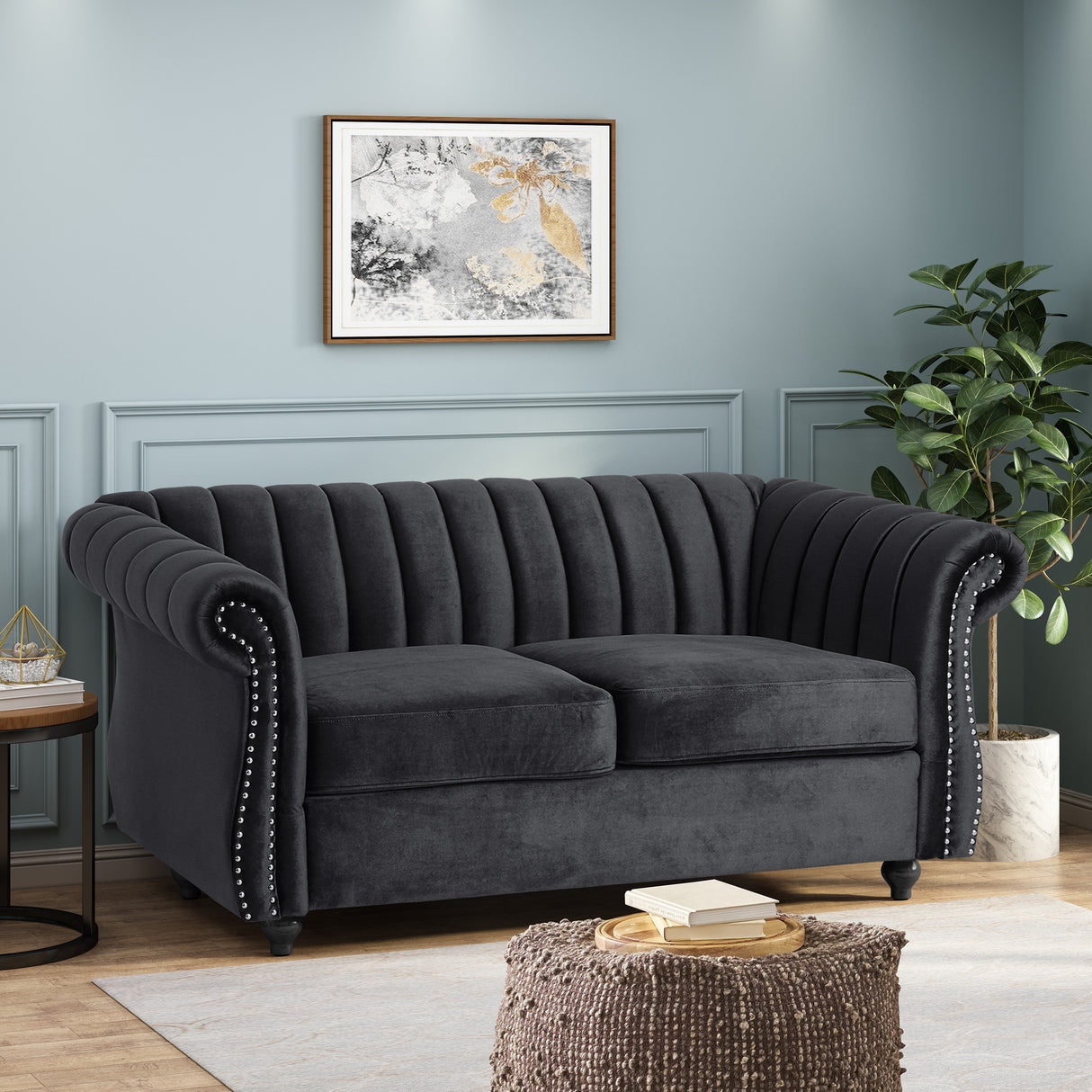 Glenmont Glam Channel Stitch Nailhead Loveseat by Christopher Knight Home