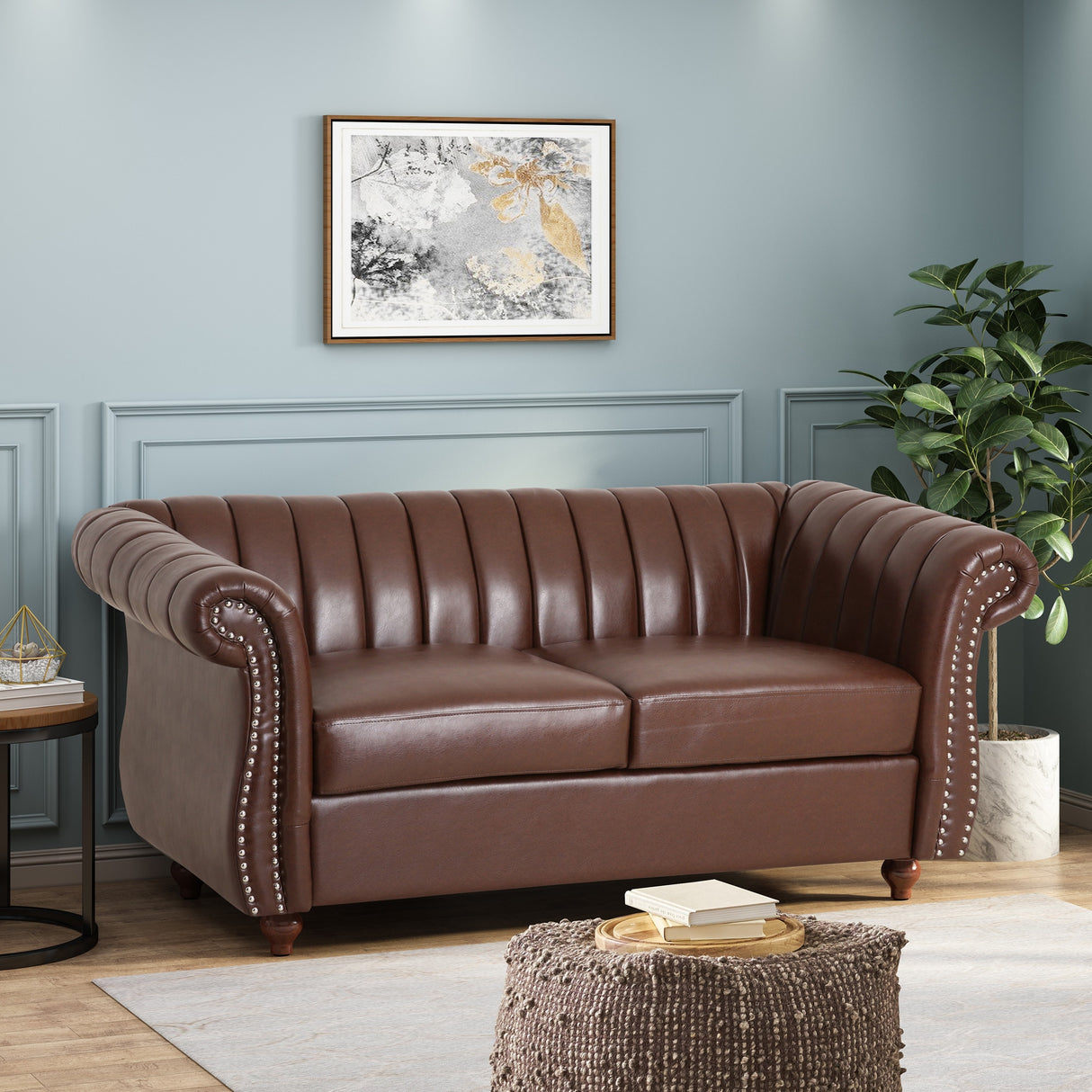Glenmont Glam Channel Stitch Nailhead Loveseat by Christopher Knight Home