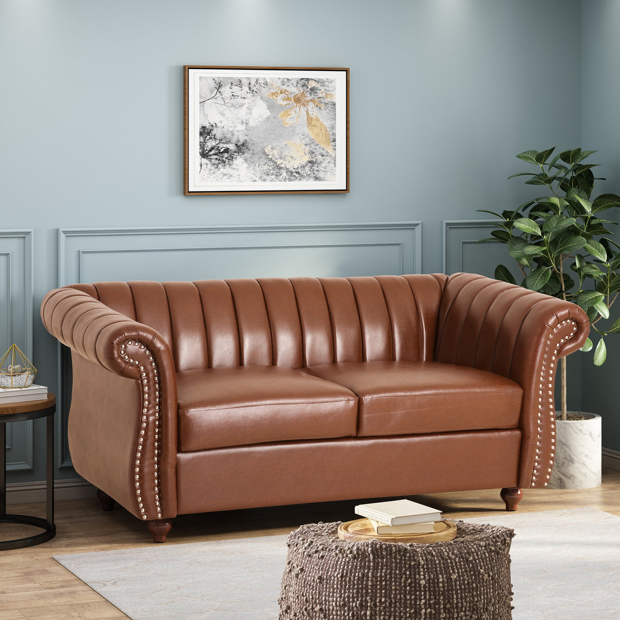 Glenmont Glam Channel Stitch Nailhead Loveseat by Christopher Knight Home