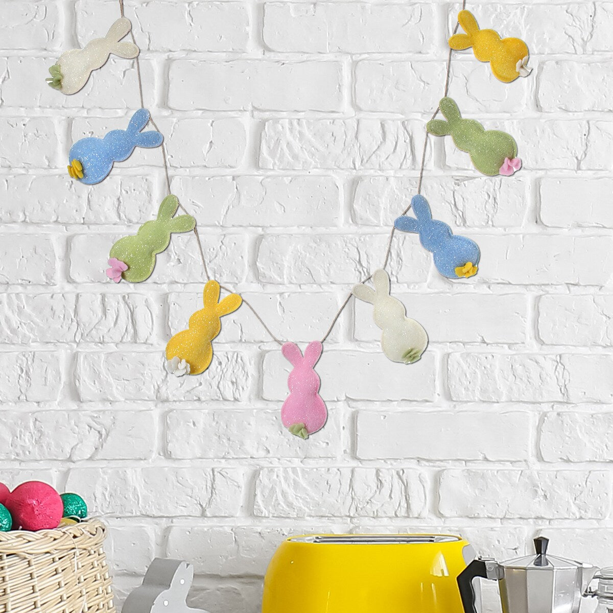 Glitter Felt Bunny Silo Easter Garland 5' - 1.5