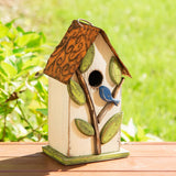 Glitzhome 10"H Multicolor Cute Distressed Solid Wood Birdhouse with 3D Flowers