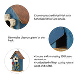 Glitzhome 10"H Multicolor Cute Distressed Solid Wood Birdhouse with 3D Flowers