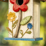 Glitzhome 10"H Multicolor Cute Distressed Solid Wood Birdhouse with 3D Flowers
