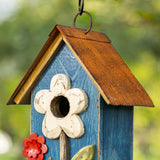 Glitzhome 10"H Multicolor Cute Distressed Solid Wood Birdhouse with 3D Flowers
