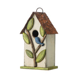 Glitzhome 10"H Multicolor Cute Distressed Solid Wood Birdhouse with 3D Flowers
