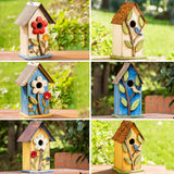 Glitzhome 10"H Multicolor Cute Distressed Solid Wood Birdhouse with 3D Flowers