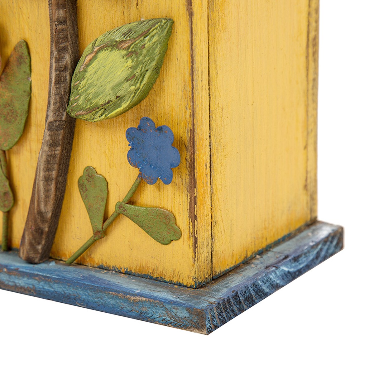 Glitzhome 10"H Multicolor Cute Distressed Solid Wood Birdhouse with 3D Flowers