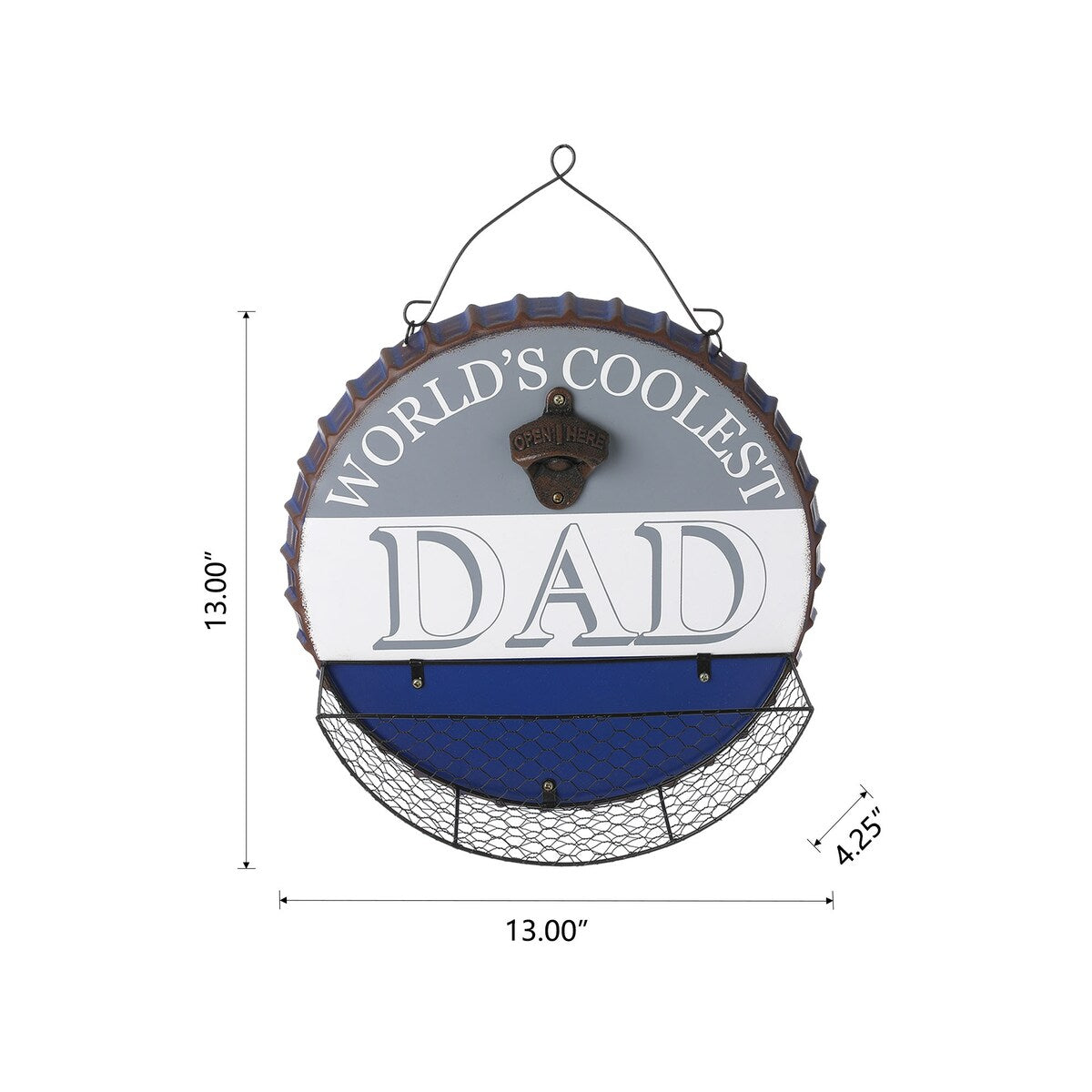 Glitzhome 13"D Father's Day Metal Bottle Openner Wall Sign Organizer