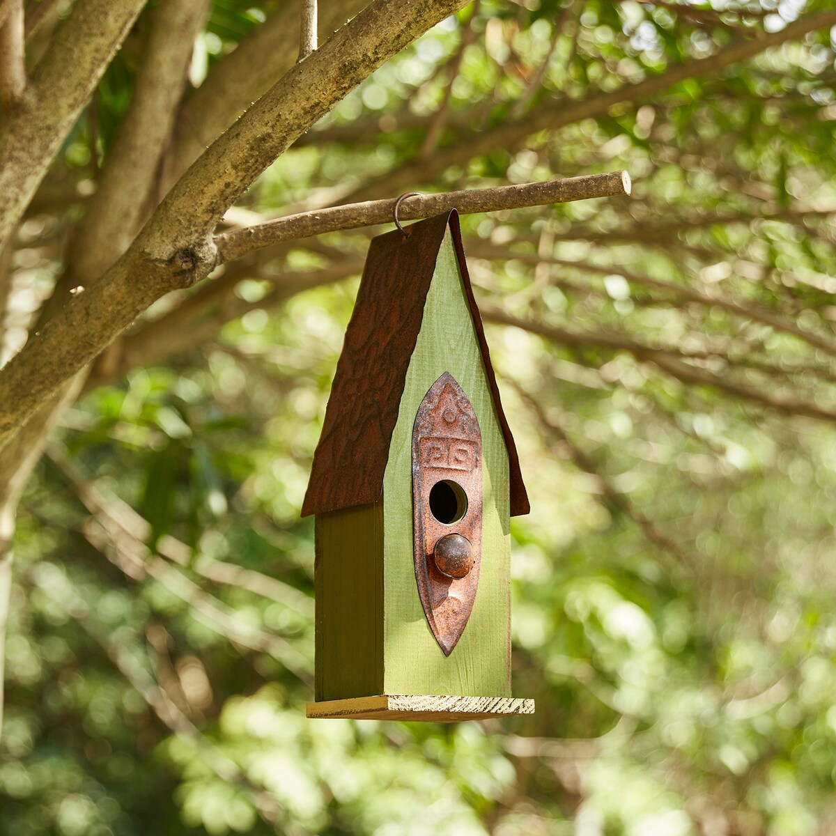 Glitzhome 13"H Retro Wooden Distressed Garden Birdhouse - 4.5"L x 4.25"W x 13.25"H