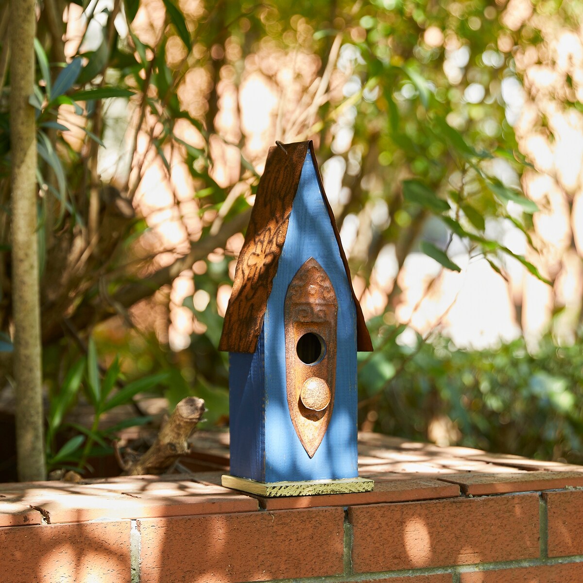 Glitzhome 13"H Retro Wooden Distressed Garden Birdhouse - 4.5"L x 4.25"W x 13.25"H