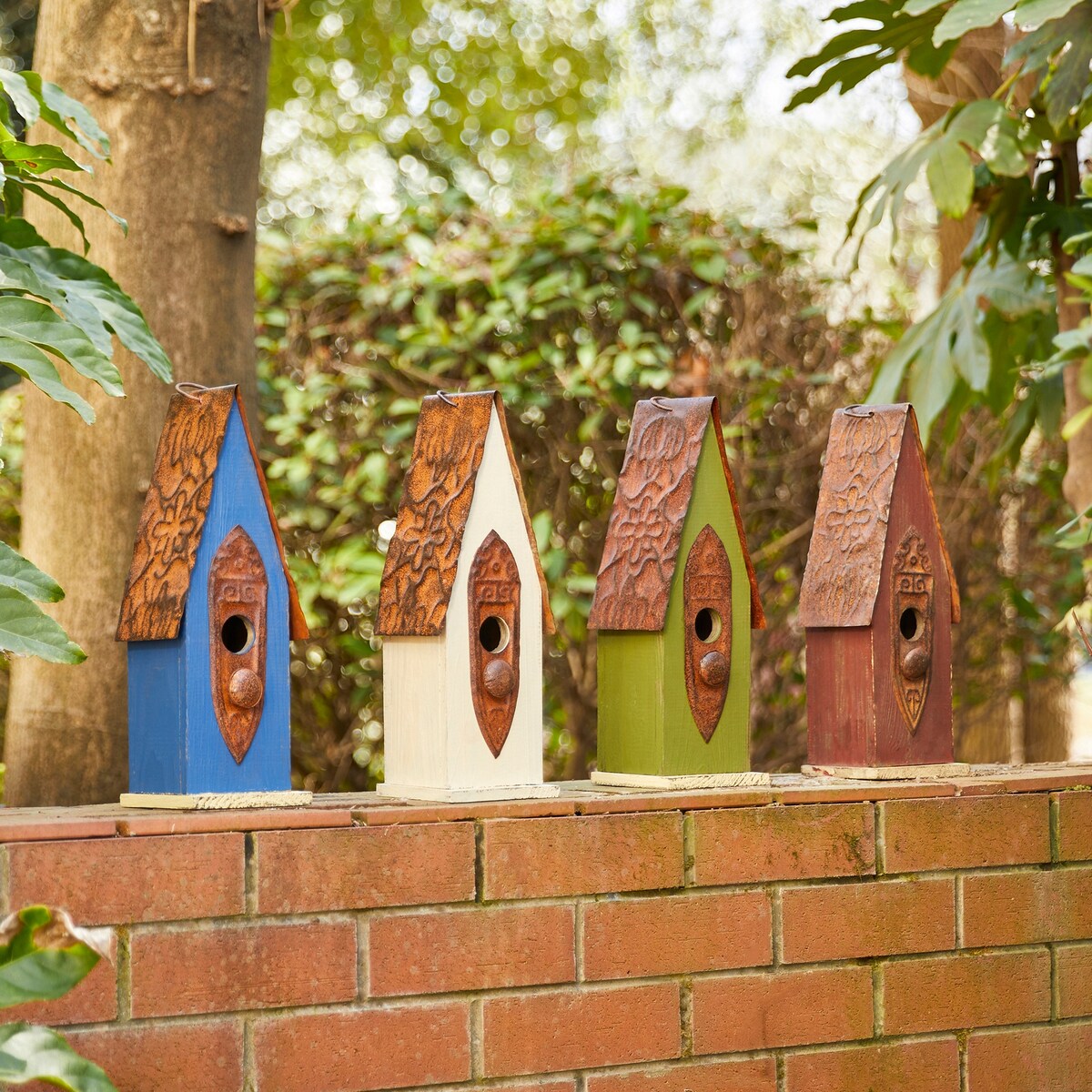 Glitzhome 13"H Retro Wooden Distressed Garden Birdhouse - 4.5"L x 4.25"W x 13.25"H