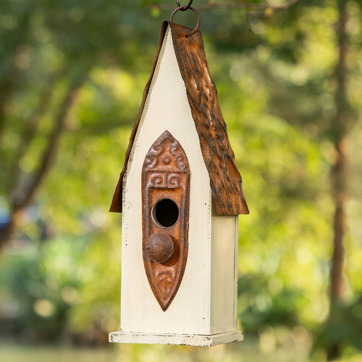 Glitzhome 13"H Retro Wooden Distressed Garden Birdhouse - 4.5"L x 4.25"W x 13.25"H