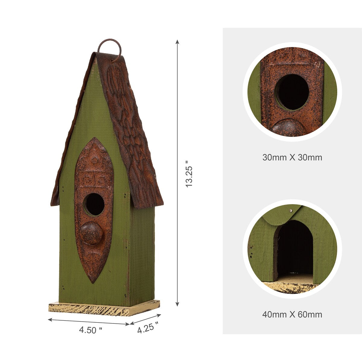 Glitzhome 13"H Retro Wooden Distressed Garden Birdhouse - 4.5"L x 4.25"W x 13.25"H