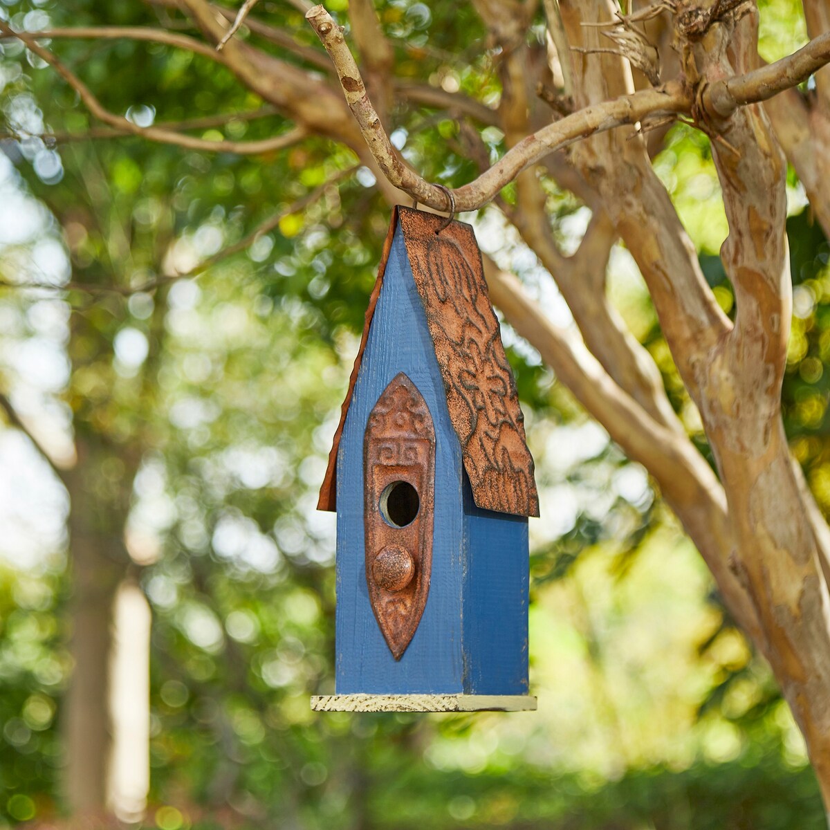 Glitzhome 13"H Retro Wooden Distressed Garden Birdhouse - 4.5"L x 4.25"W x 13.25"H