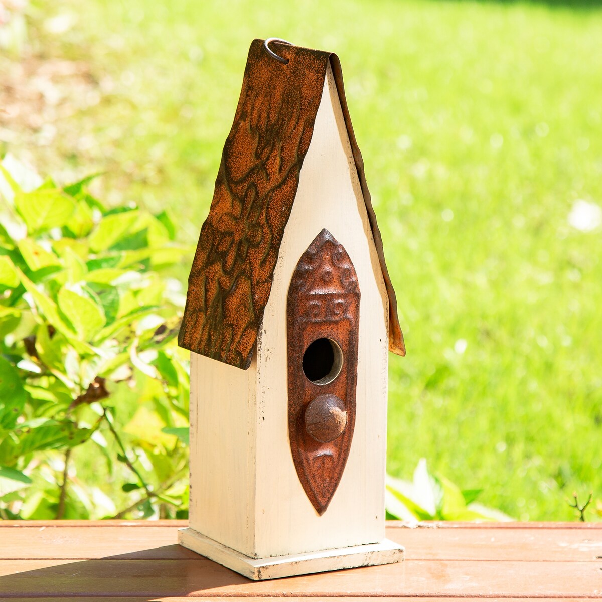 Glitzhome 13"H Retro Wooden Distressed Garden Birdhouse - 4.5"L x 4.25"W x 13.25"H