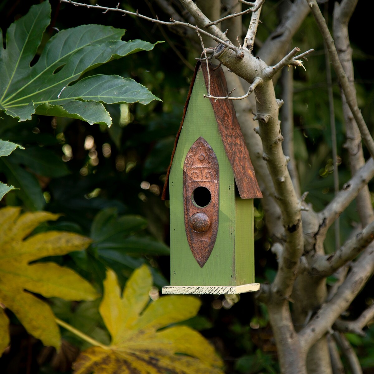 Glitzhome 13"H Retro Wooden Distressed Garden Birdhouse - 4.5"L x 4.25"W x 13.25"H