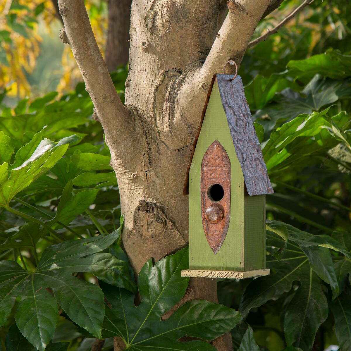 Glitzhome 13"H Retro Wooden Distressed Garden Birdhouse - 4.5"L x 4.25"W x 13.25"H