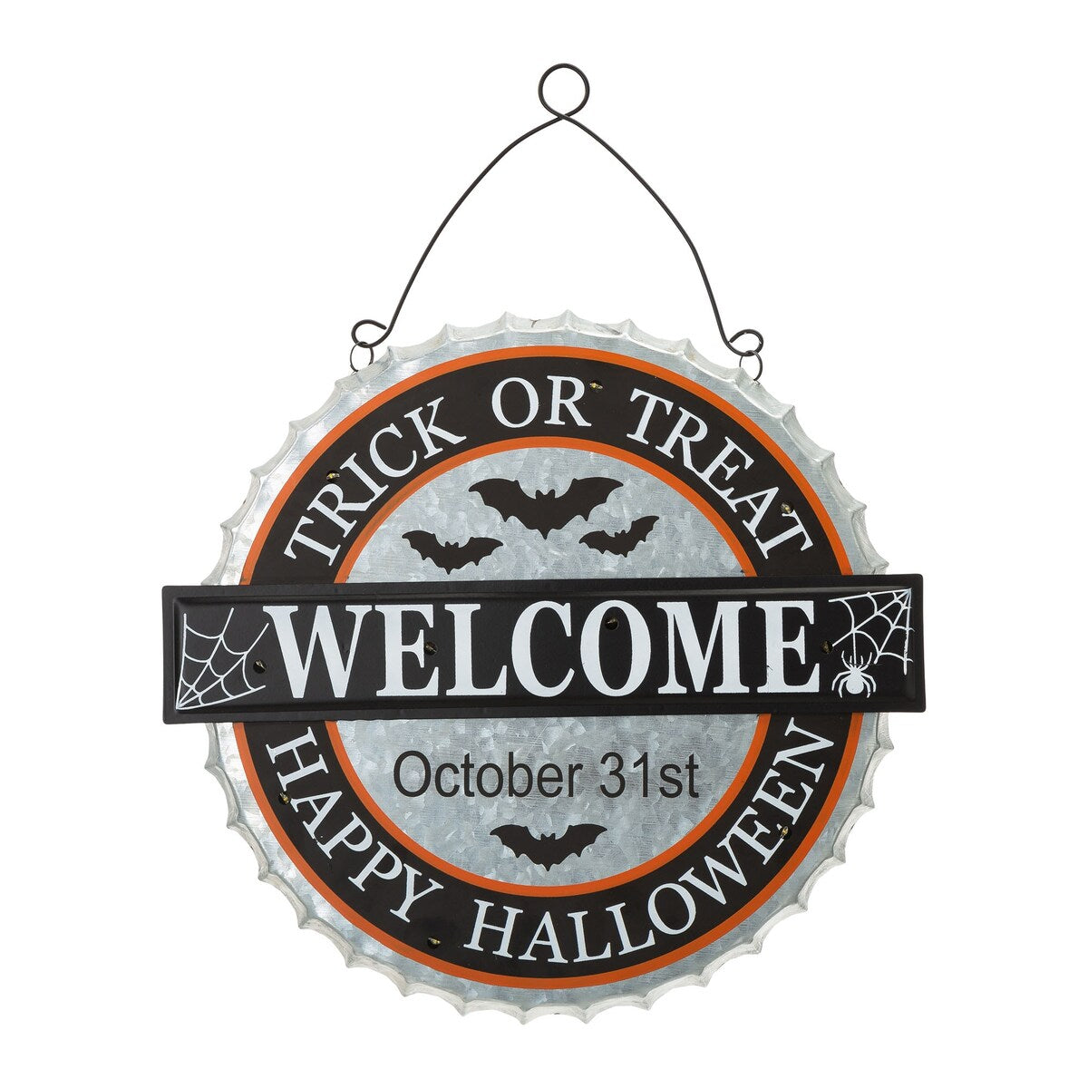 Glitzhome 14"L Lighted Halloween Metal Bottle Cap Wall Sign