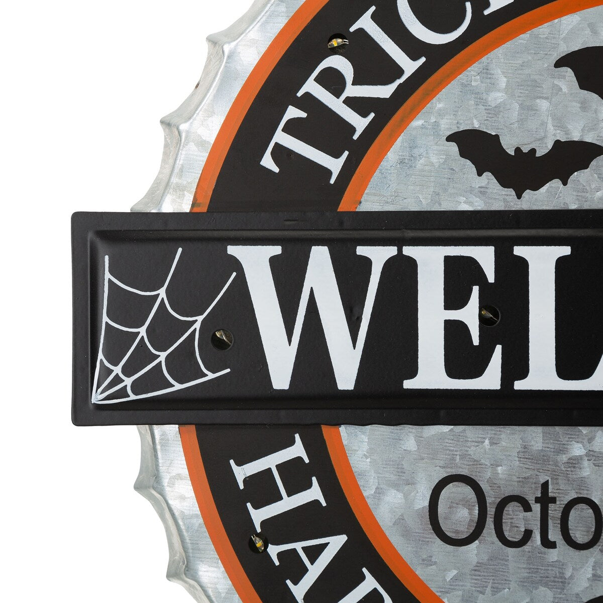 Glitzhome 14"L Lighted Halloween Metal Bottle Cap Wall Sign