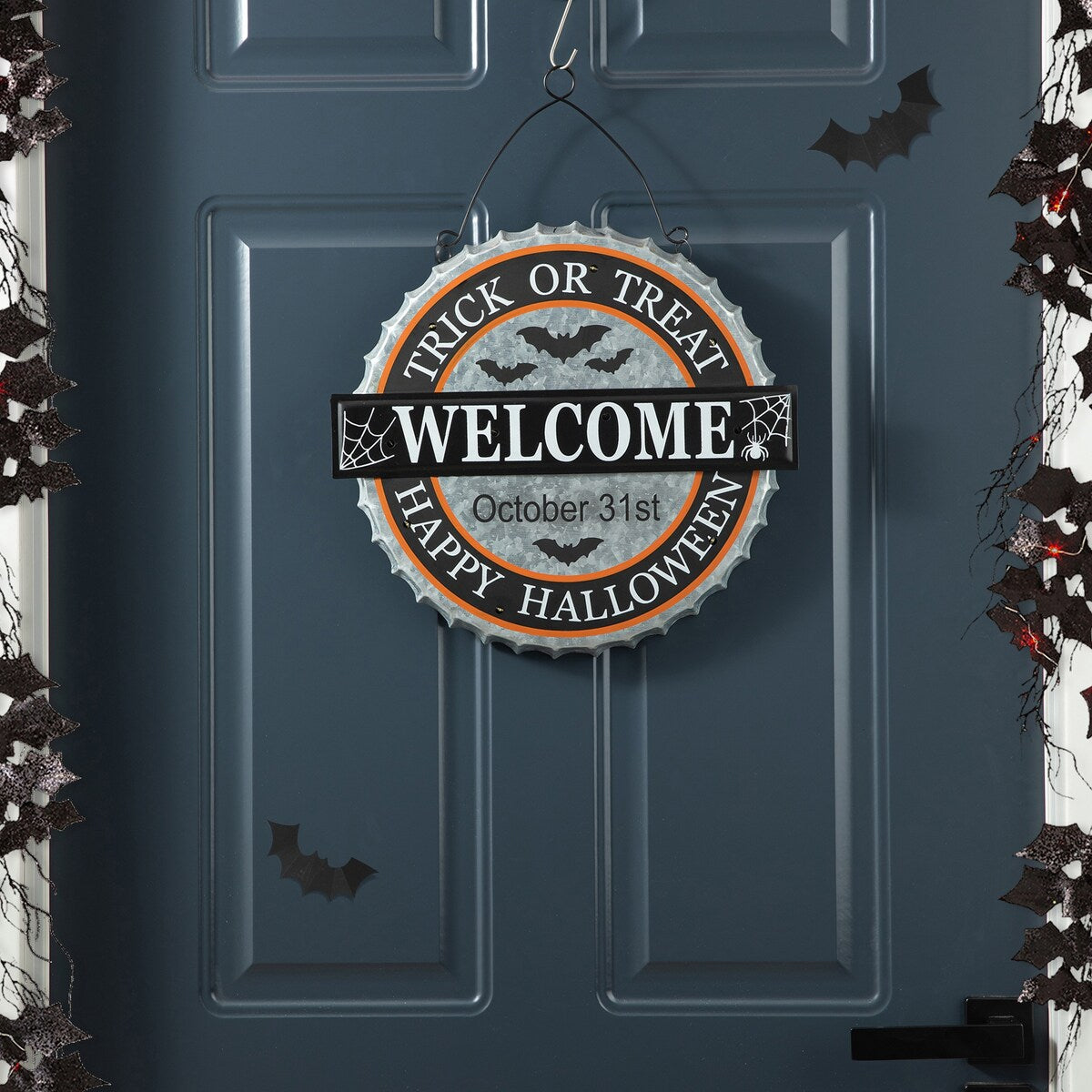 Glitzhome 14"L Lighted Halloween Metal Bottle Cap Wall Sign