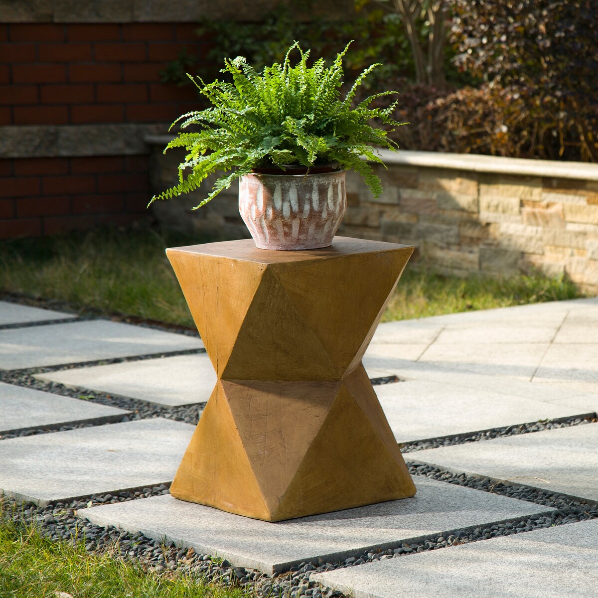 Glitzhome 18"H Multi-functional MGO Faux Wood Garden Stool Plant Stand Accent Table
