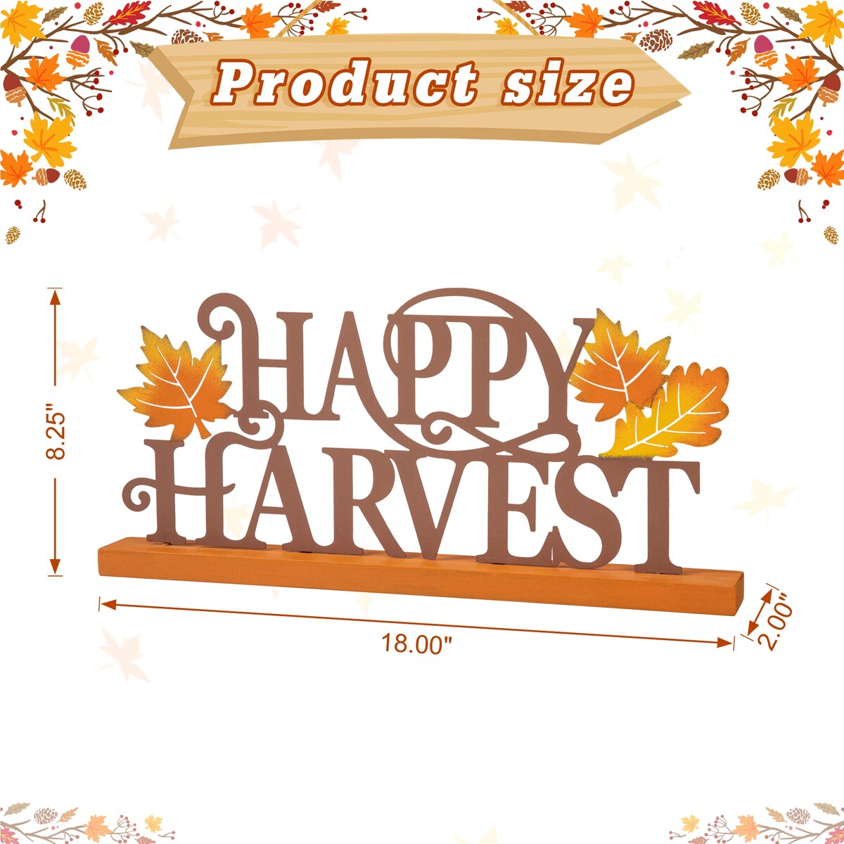 Glitzhome 18"L Wood & Metal Happy Harvest Table Decor