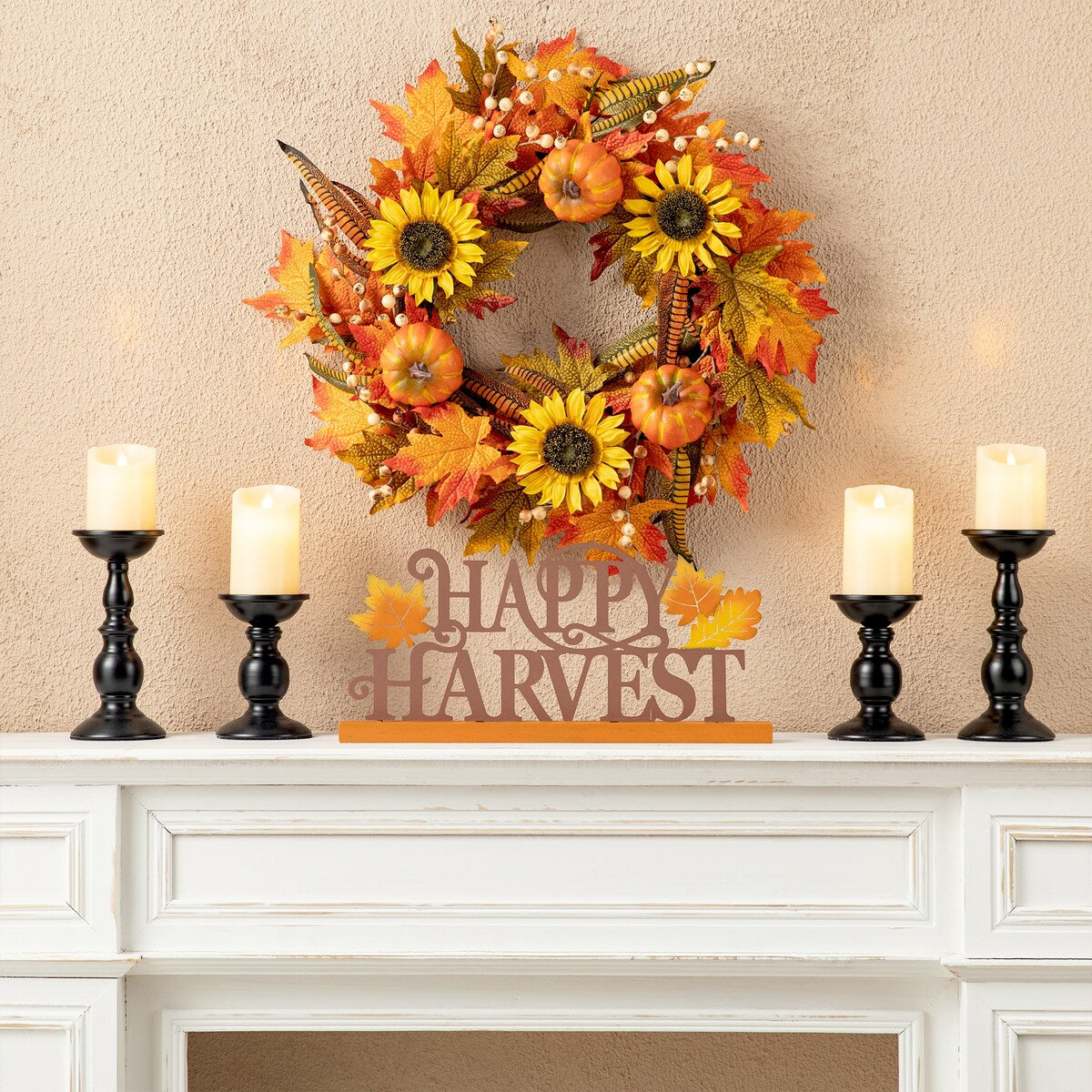 Glitzhome 18"L Wood & Metal Happy Harvest Table Decor