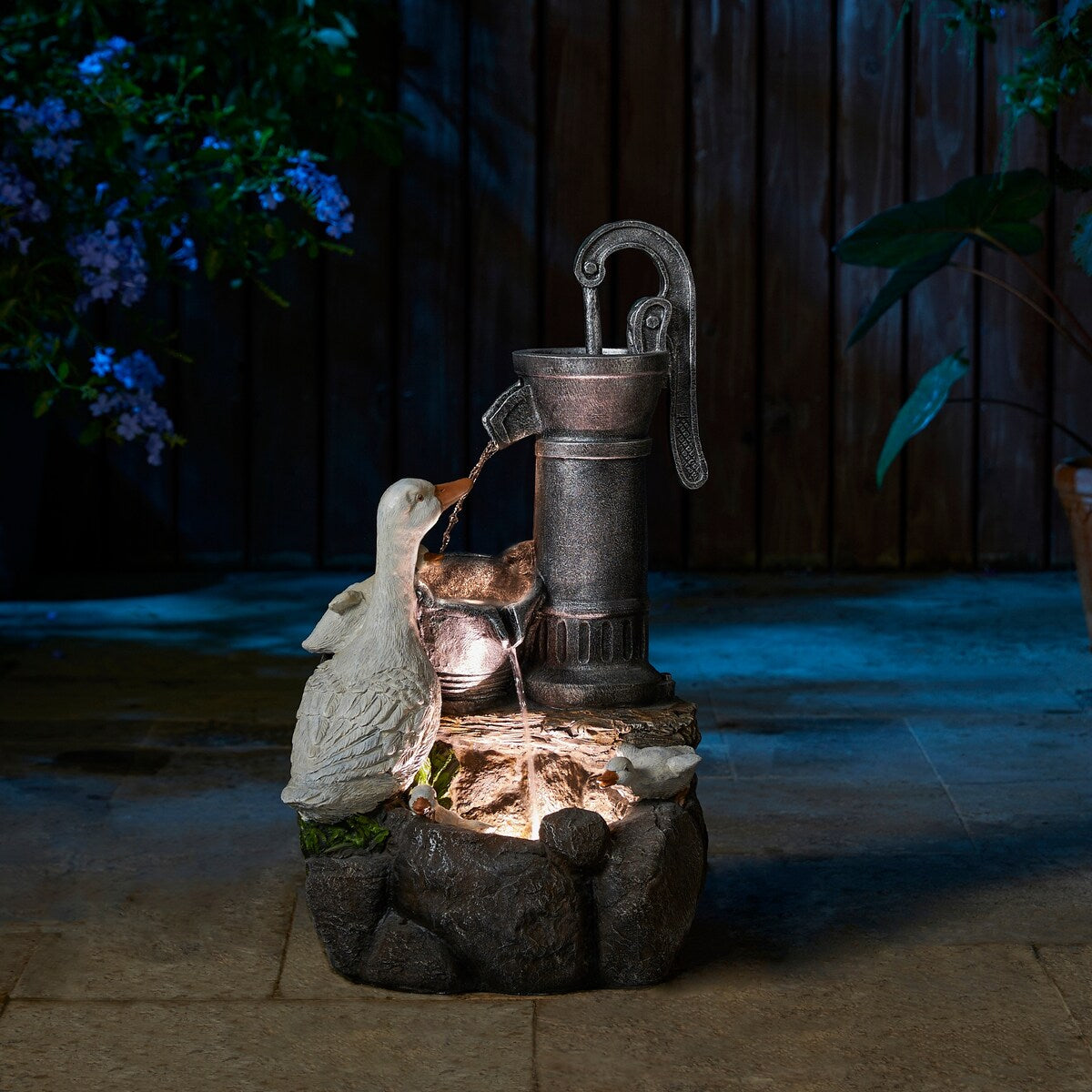 Glitzhome 23.5"H Cute Duck Family Polyresin Outdoor Fountain with LED Light - 23.5"