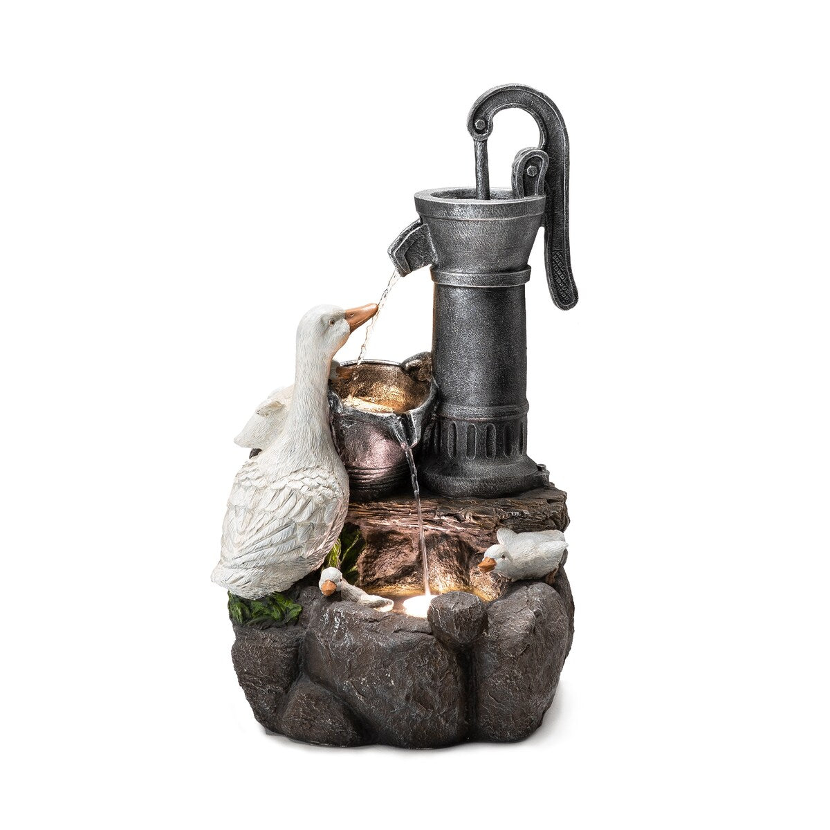 Glitzhome 23.5"H Cute Duck Family Polyresin Outdoor Fountain with LED Light - 23.5"