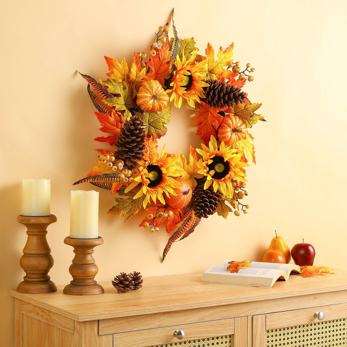 Glitzhome 24"D Yellow Orange Sunflower Wreath