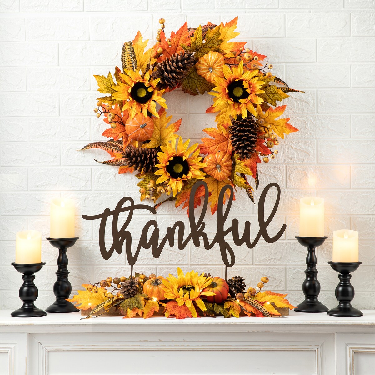 Glitzhome 24"D Yellow Orange Sunflower Wreath